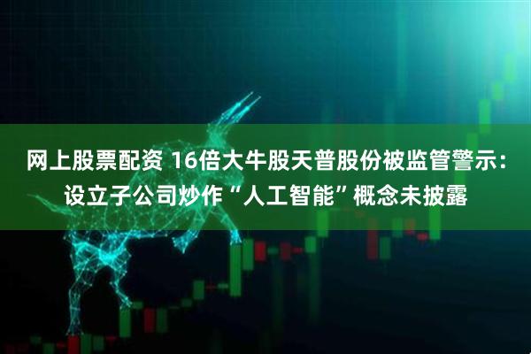 网上股票配资 16倍大牛股天普股份被监管警示：设立子公司炒作“人工智能”概念未披露